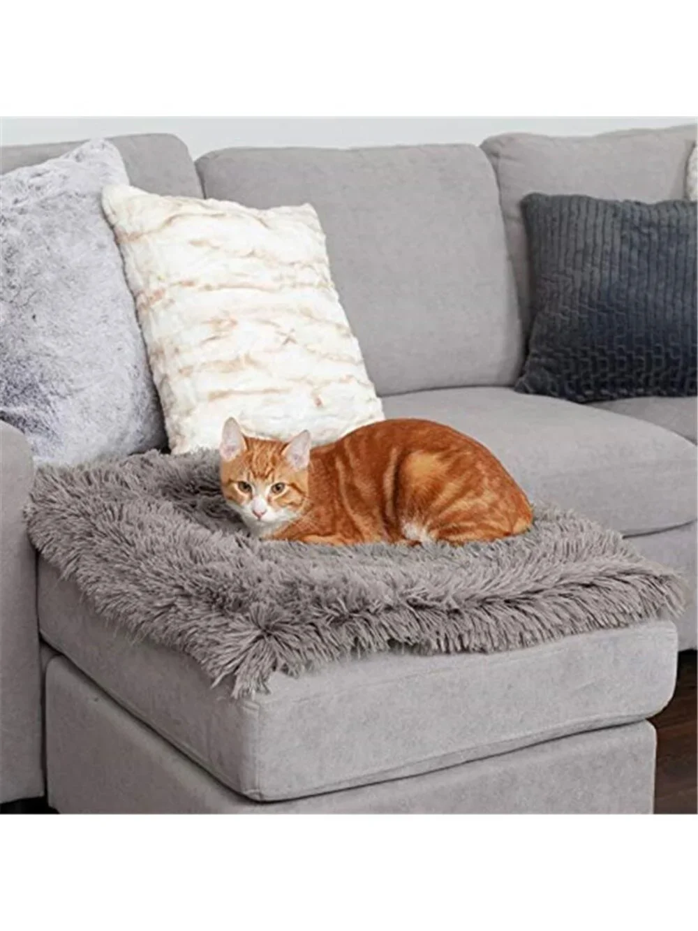 Self Warming Cat Dog Bed Thermal Pet Cuddler Plush Fur Mat Small Gray Washable